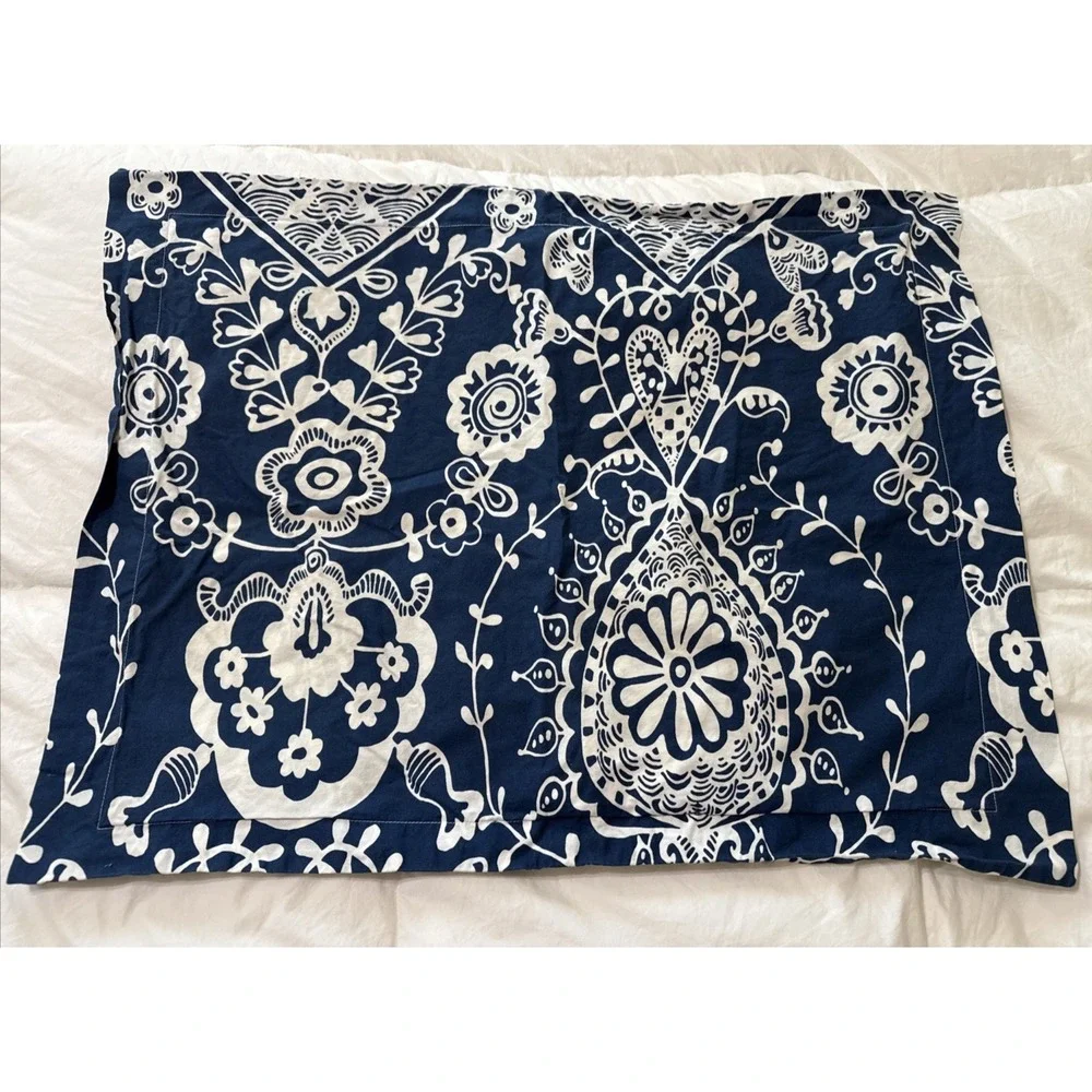 Pottery Barn Duvet Cover Full Queen Natalia Floral Blue White Boho Dorm Hearts